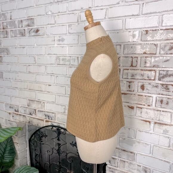 Vintage 90s Mock Neck Camel Tan Sleeveless Zip Detail Diamond Knit Sweater - Picture 4 of 9